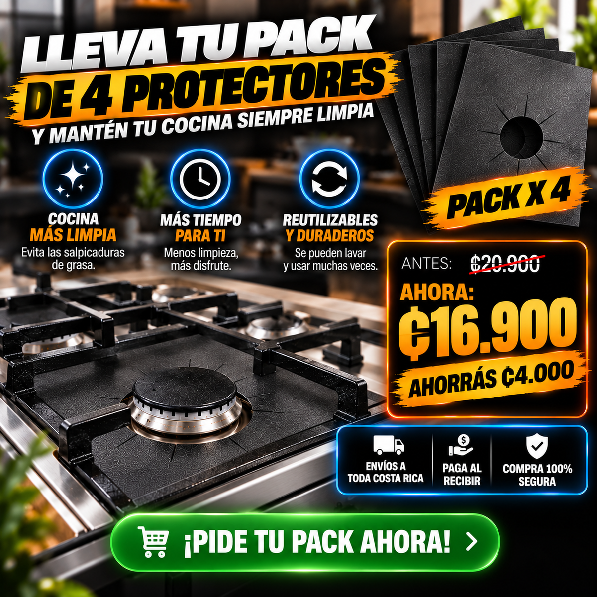 Protectores Reutilizables para Estufa x4