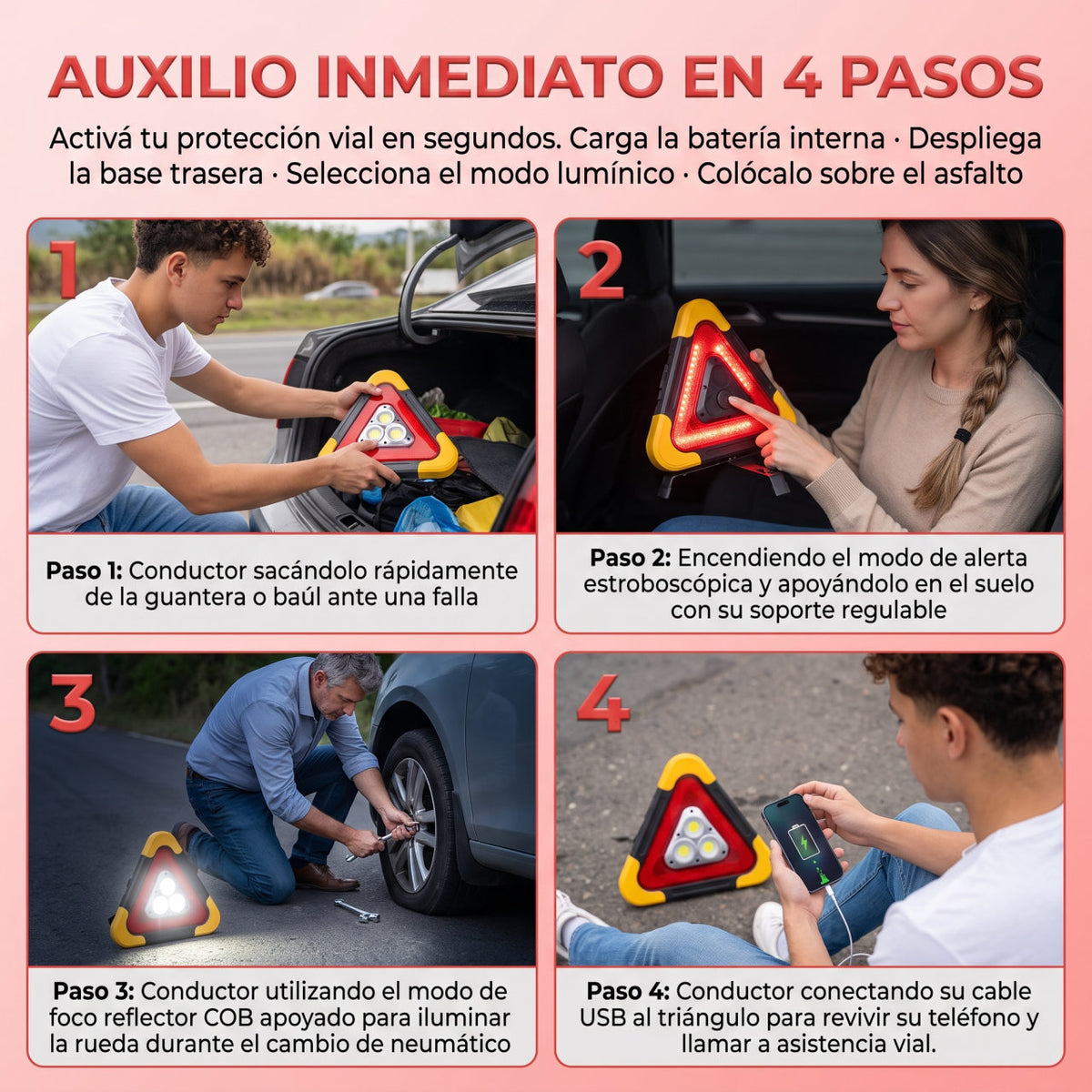 Triangulo LED emergencia — ASÍ SE USA